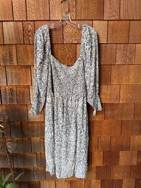 ELOQUII Elements Floral Print Midi Dress w/ Smocked Bodice in Women's 22/24